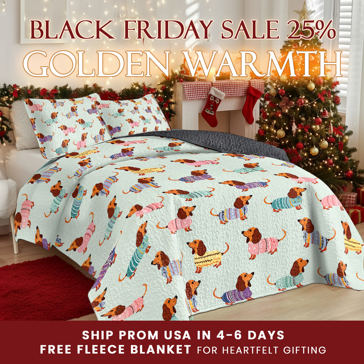 Shineful Quilt 3-Piece Set Colorful Dachshunds