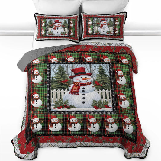 Shineful All Season Quilt 3-Piece Set - Snowman’s Cozy Forest