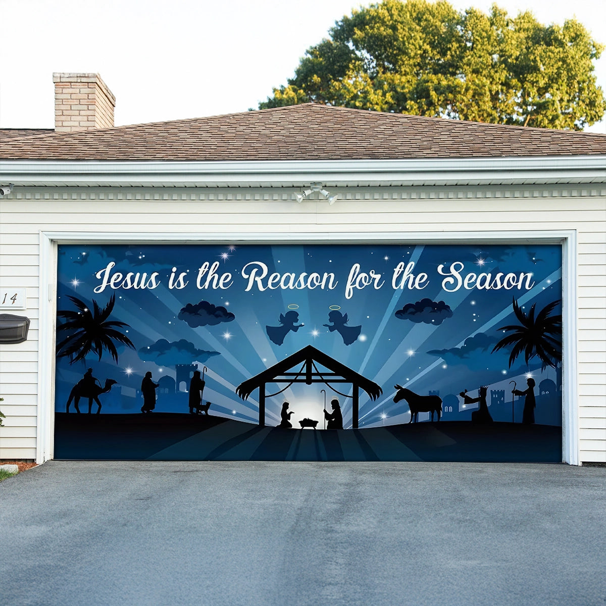 Shineful Garage Door Banner Decoration Nativity Starry Night Scene