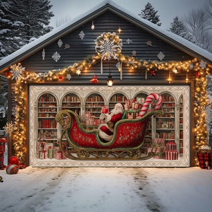 Shineful Garage Door Banner Decoration Santa Bookshelf