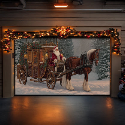 Shineful Garage Door Banner Decoration Santa’s Victorian Carriage Ride