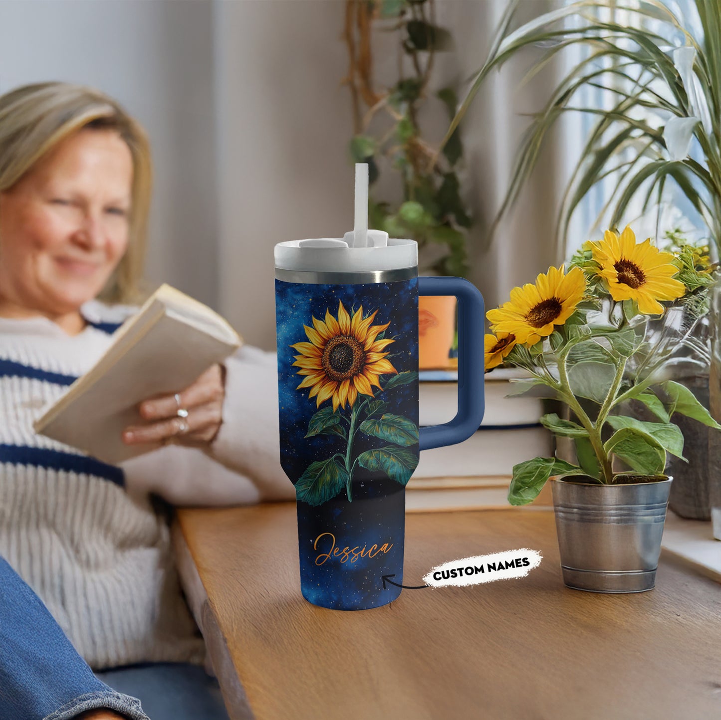 Shineful Personalized Tumbler Sunflower Midnight