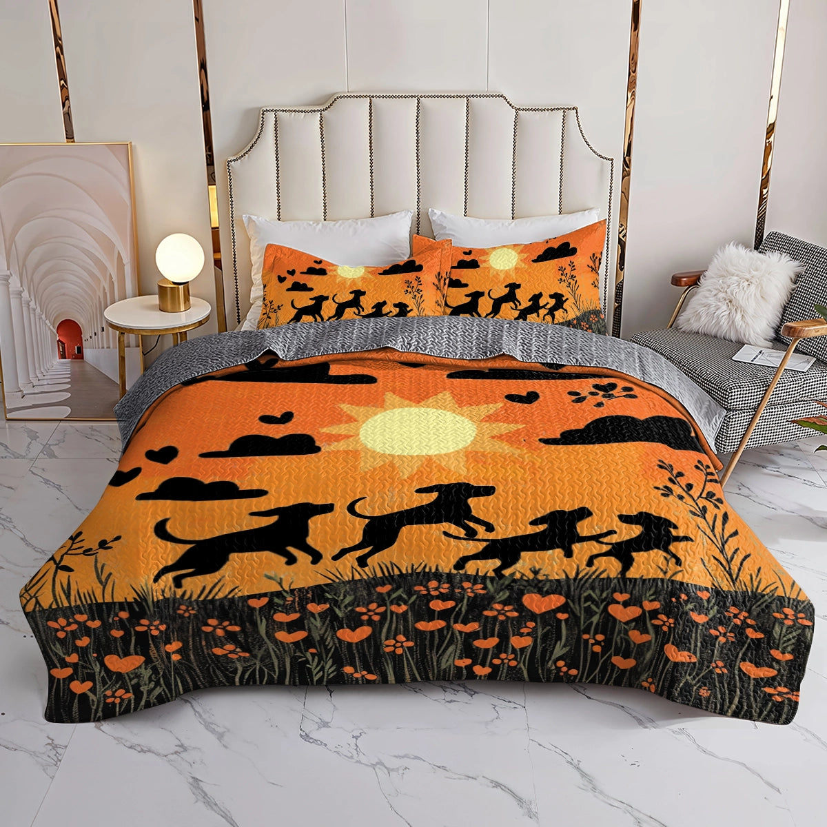 Shineful All Season Quilt 3-Piece Set Sunset Playtime Labrador