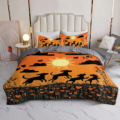Shineful All Season Quilt 3-Piece Set Sunset Playtime Labrador