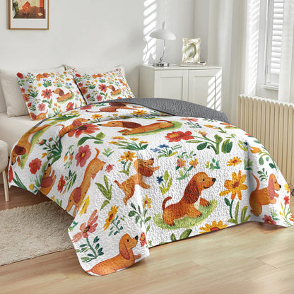 Shineful All Season Quilt 3-Piece Set Dachshund Flower Garden