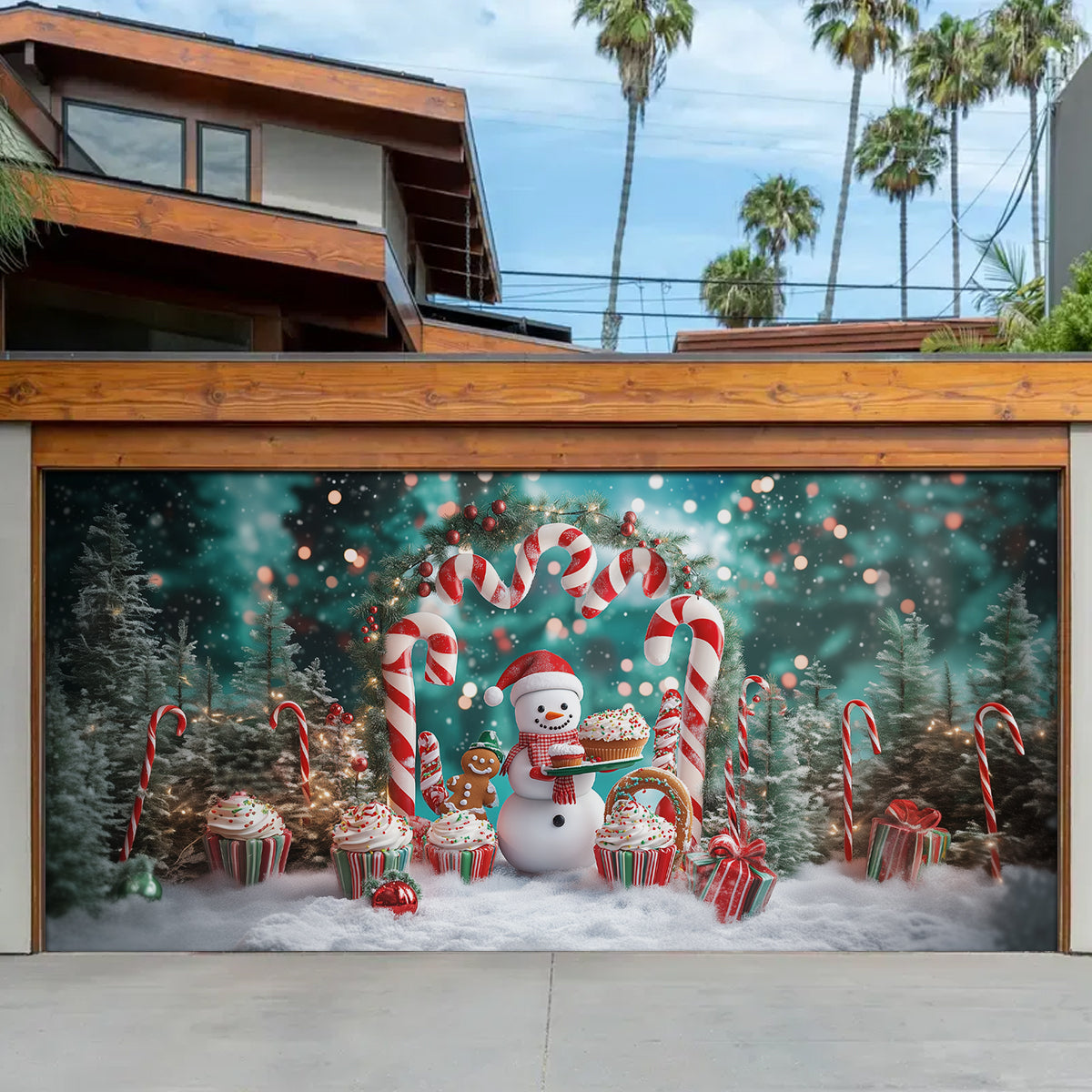 Shineful Garage Door Banner Decoration - Candy Wonderland Snowman
