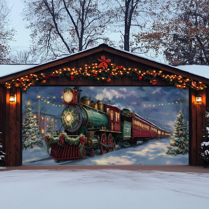 Shineful Garage Door Banner Decoration Christmas Eve Express Locomotive