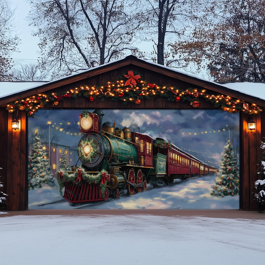 Shineful Garage Door Banner Decoration Christmas Eve Express Locomotive