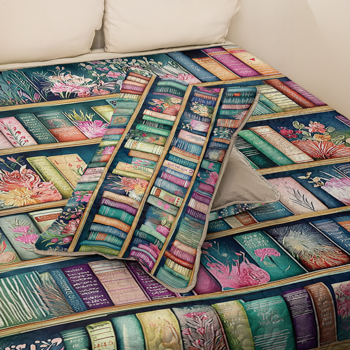 Shineful All Season Quilt 3-Piece Set Botanical Blooming Bookshelves