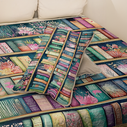 Shineful All Season Quilt 3-Piece Set Botanical Blooming Bookshelves