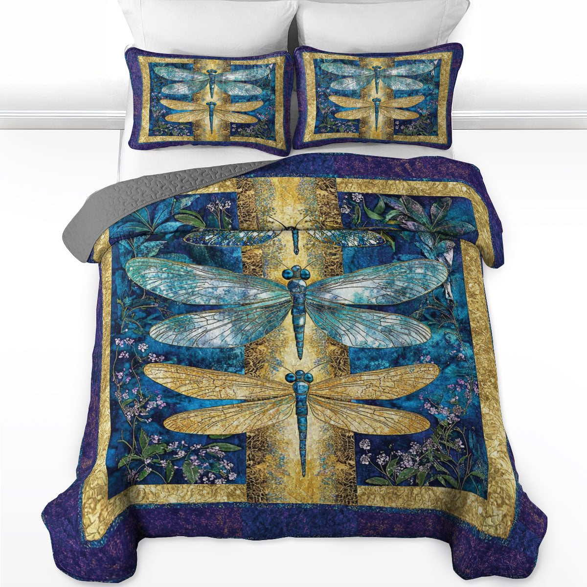 Shineful All Season Quilt 3-Piece Set Beautiful Dragonfly