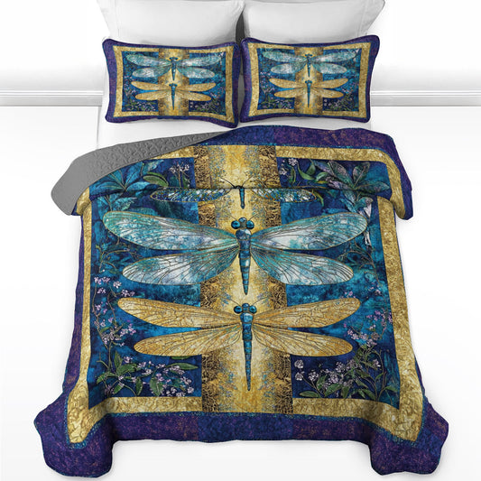 Shineful All Season Quilt 3-Piece Set Beautiful Dragonfly