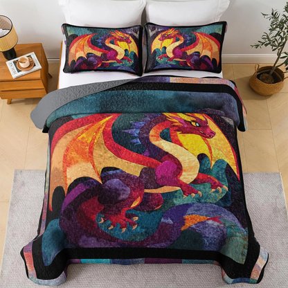 Shineful All Season Quilt 3-Piece Set - Firestorm Dragon