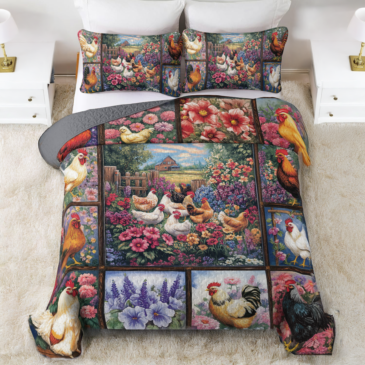 Shineful All Season Quilt 3-Piece Set Pink Blooms & Feathered Friends