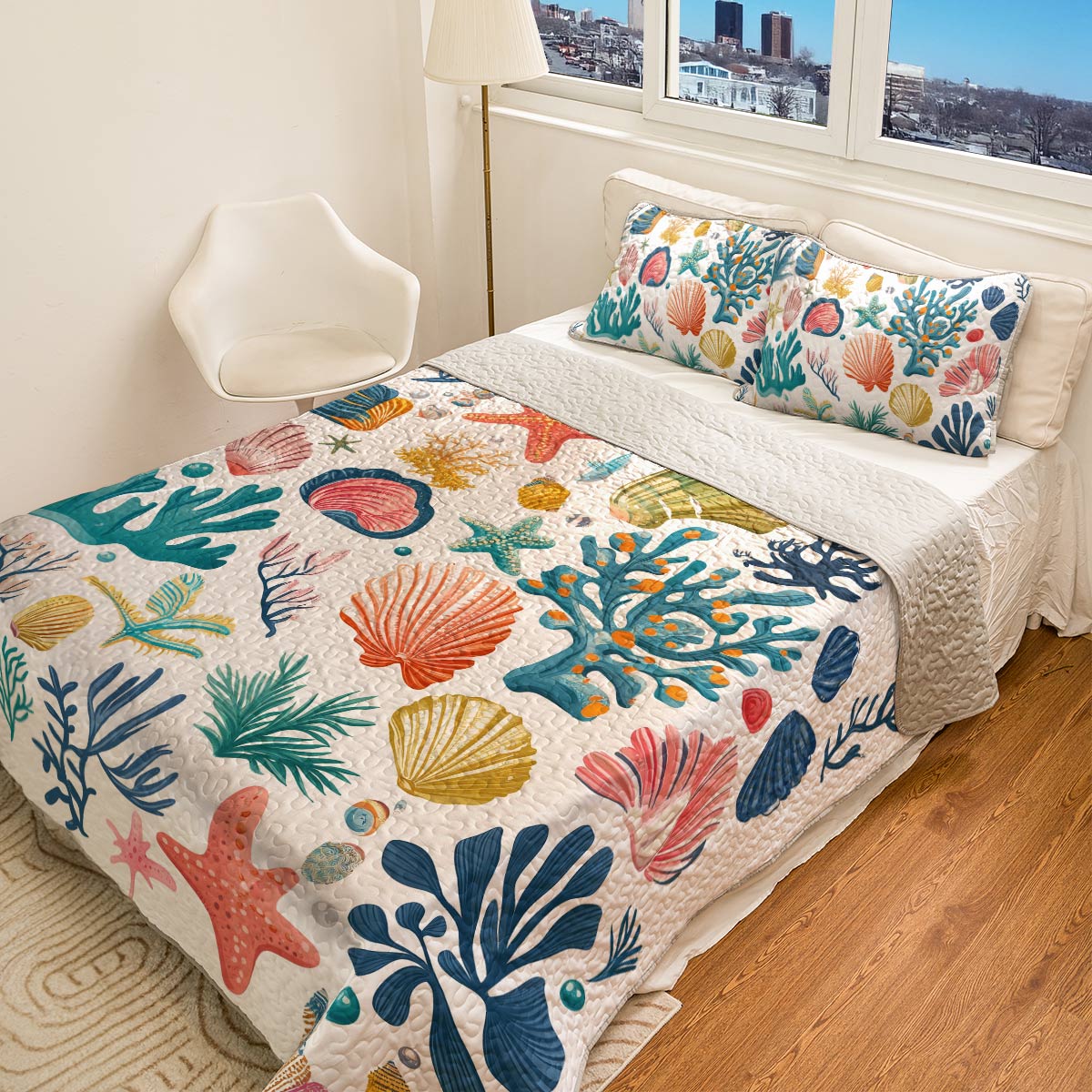 Shineful All Season Quilt 3-Piece Set - Seashell Ocean Breeze