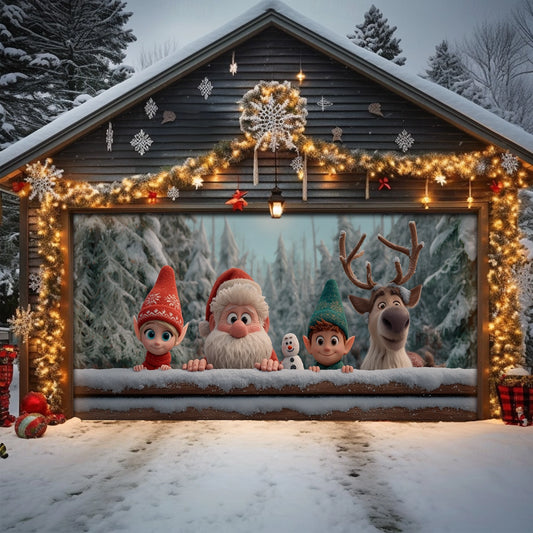 Shineful Garage Door Banner Decoration Santa & Friends Winter Peek