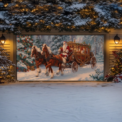 Shineful Garage Door Banner Decoration Santa’s Royal Christmas Carriage
