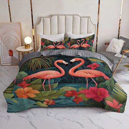 Shineful All Season Quilt 3-Piece Set - Flamingo Haven Tropical
