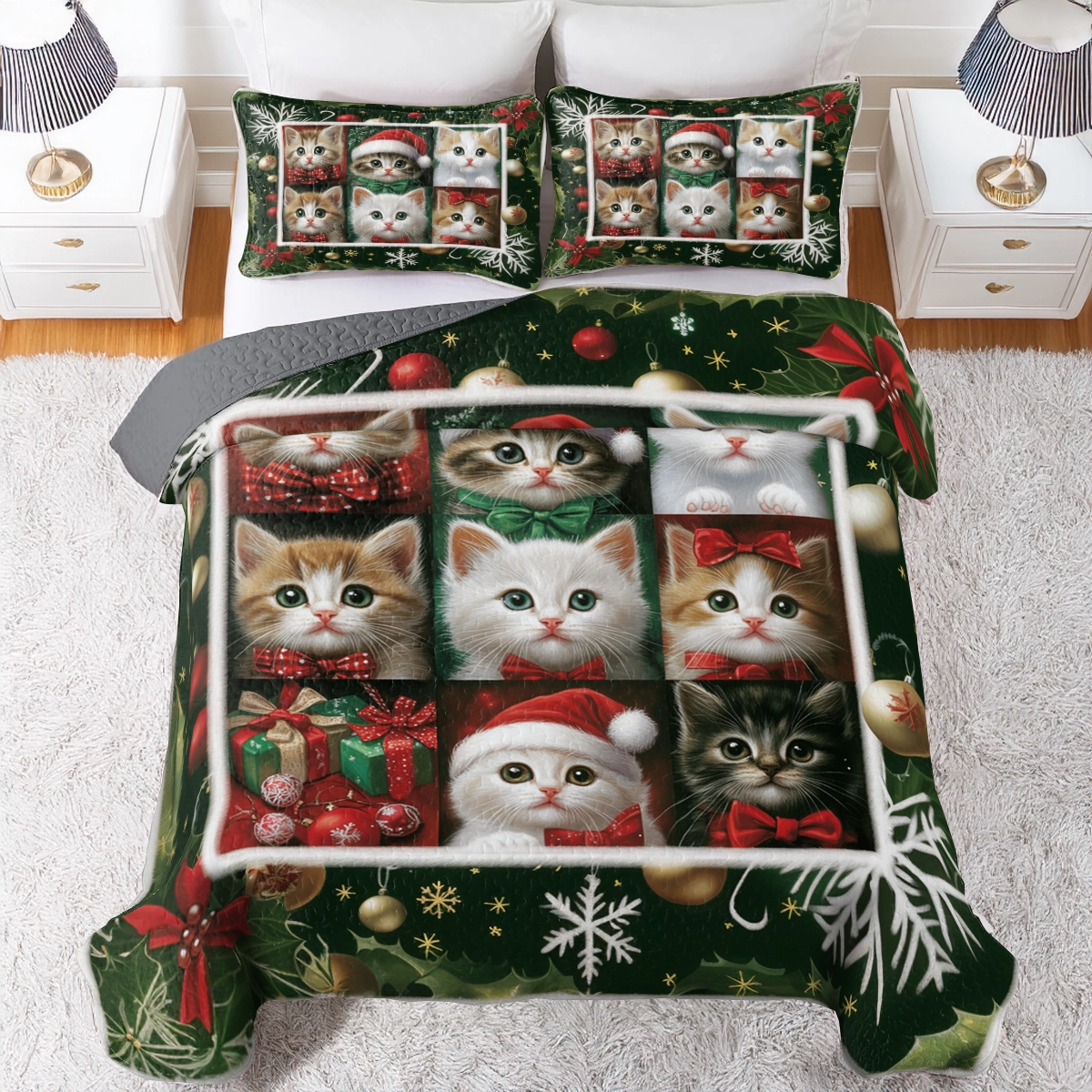 Shineful All Season Quilt 3-Piece Set Christmas Holiday Purr-fection