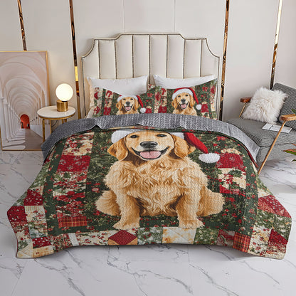 Shineful All Season Quilt 3-Piece Set Golden Retriever Christmas