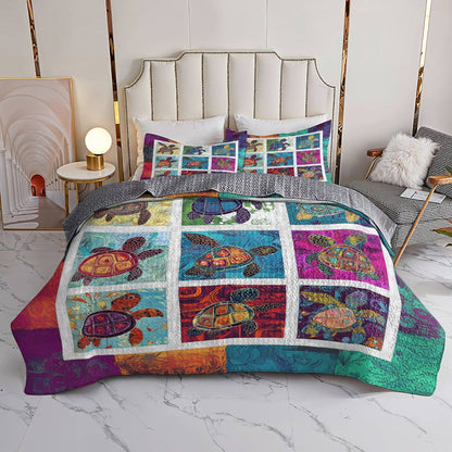 Shineful All Season Quilt 3-Piece Set  Gorgeous Sea Turtle Damask Pattern
