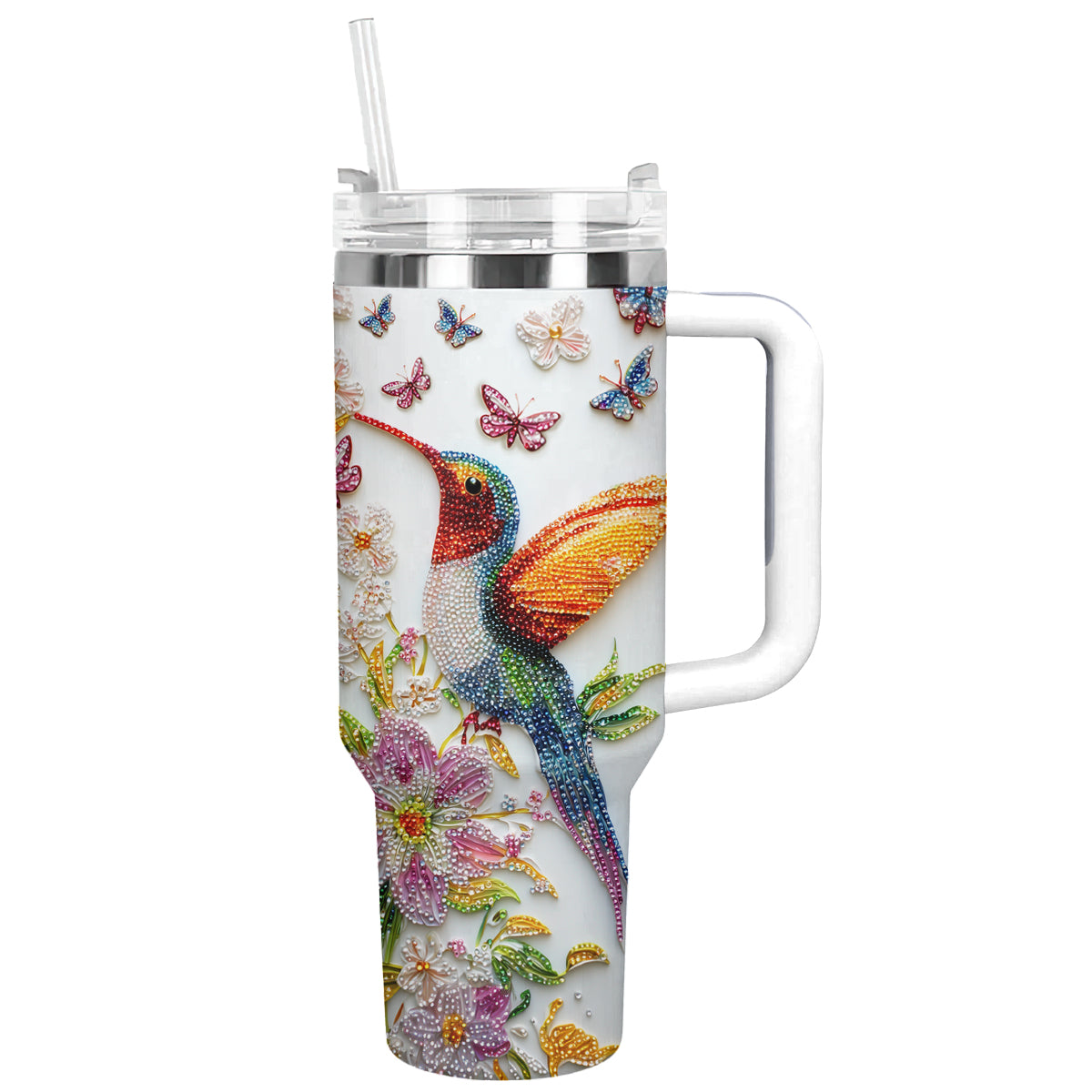 Shineful Glossy Tumbler Blossom Hummingbird With Butterflies