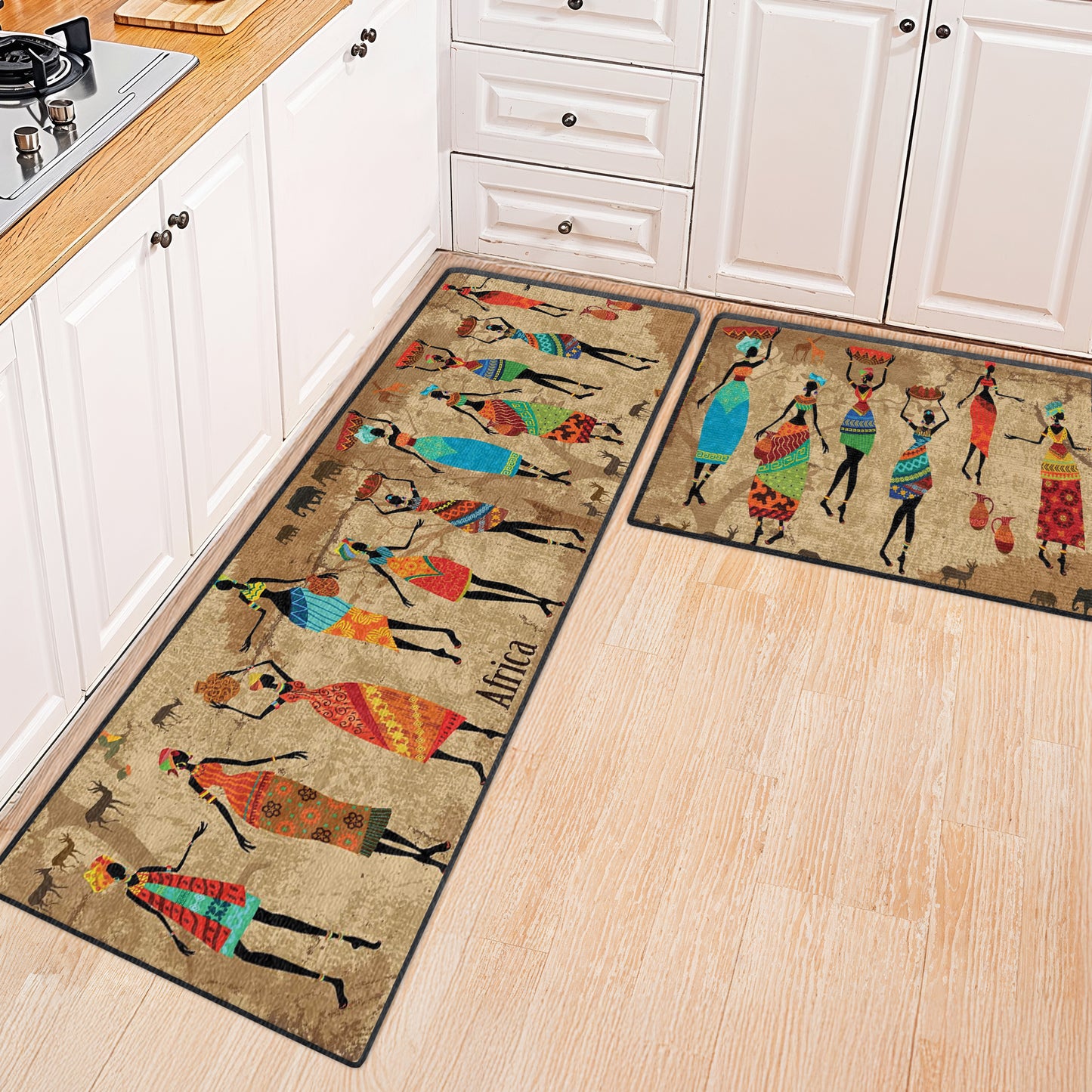 Shineful Ultra-Thin Non Skid Floor Mat, Kitchen Rugs African Rhythm