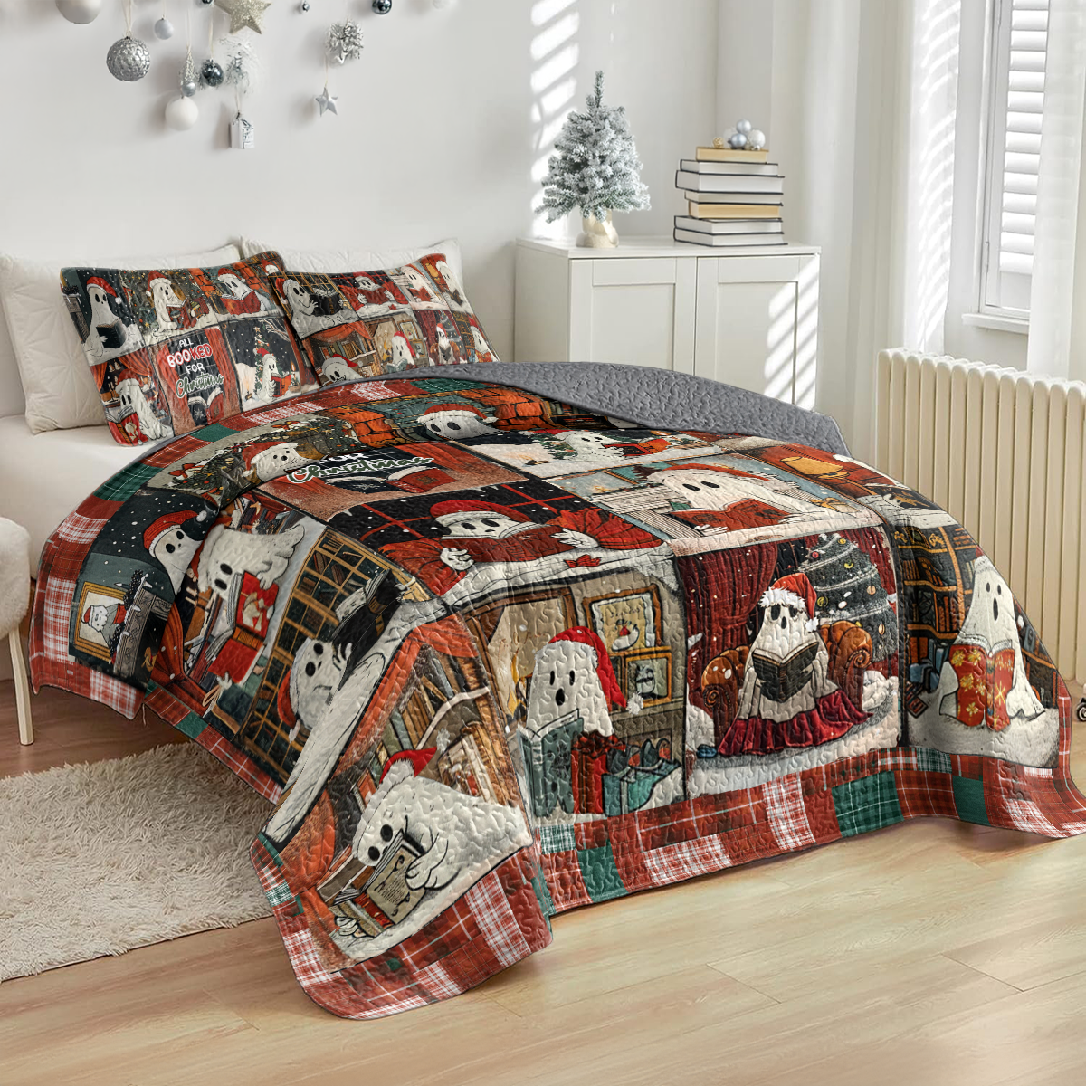 Shineful All Season Quilt 3-Piece Set Santa Bookish Boo