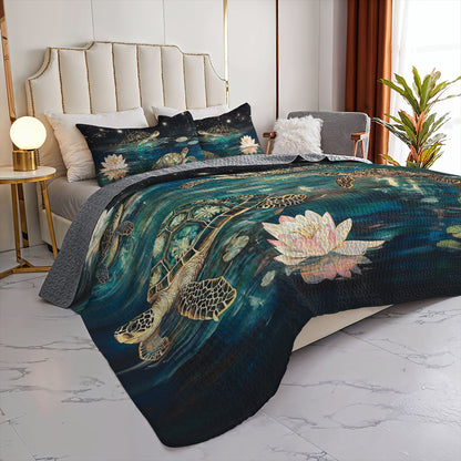 Shineful All Season Quilt 3-Piece Set Starry Turtle Lagoon