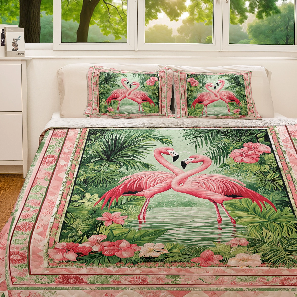 Shineful All Season Quilt 3-Piece Set - Tropical Flamingo Kisses