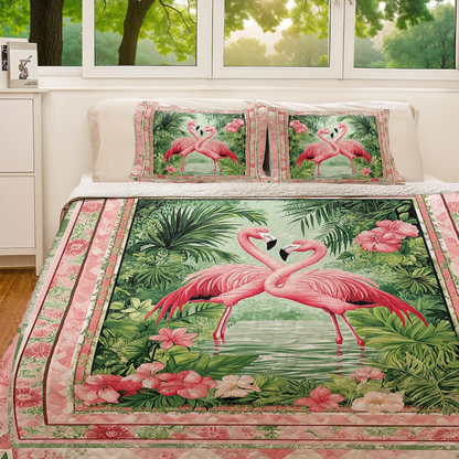 Shineful All Season Quilt 3-Piece Set - Tropical Flamingo Kisses