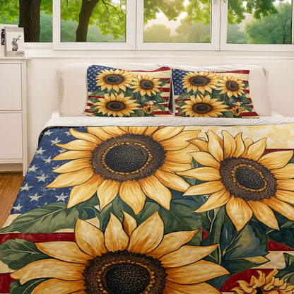Shineful All Season Quilt 3-Piece Set Vintage American Sunflower