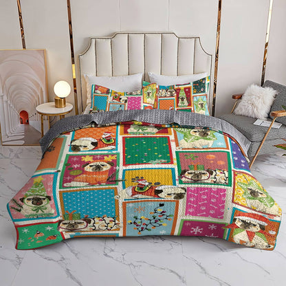 Shineful All Season Quilt 3-Piece Set Puggy Holiday