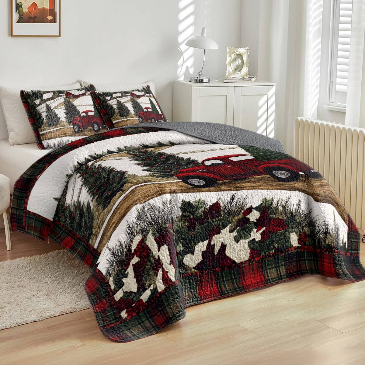 Shineful All Season Quilt 3-Piece Set Christmas Truck