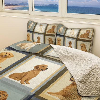 Shineful All Season Quilt 3-Piece Set - Golden Retriever Loyal Companions