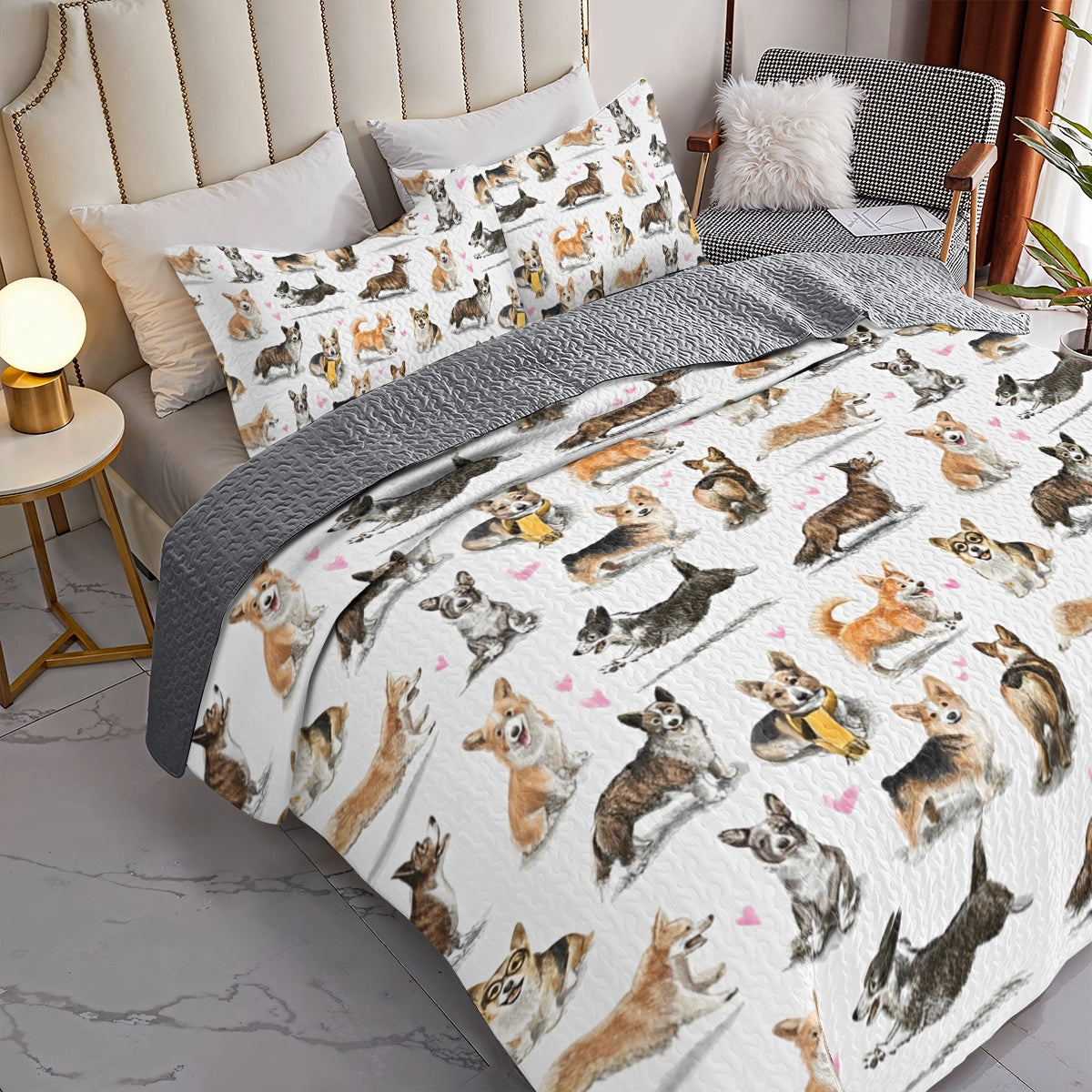 Shineful All Season Quilt 3-Piece Corgi Love Forever
