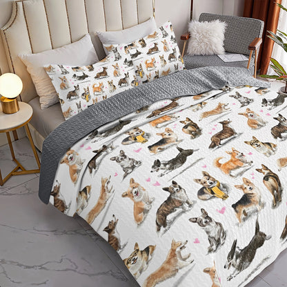 Shineful All Season Quilt 3-Piece Corgi Love Forever