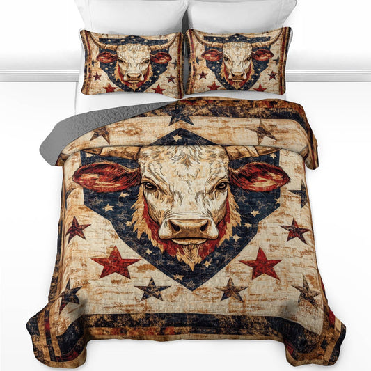 Shineful All Season Quilt 3-Piece Set Rustic Cow