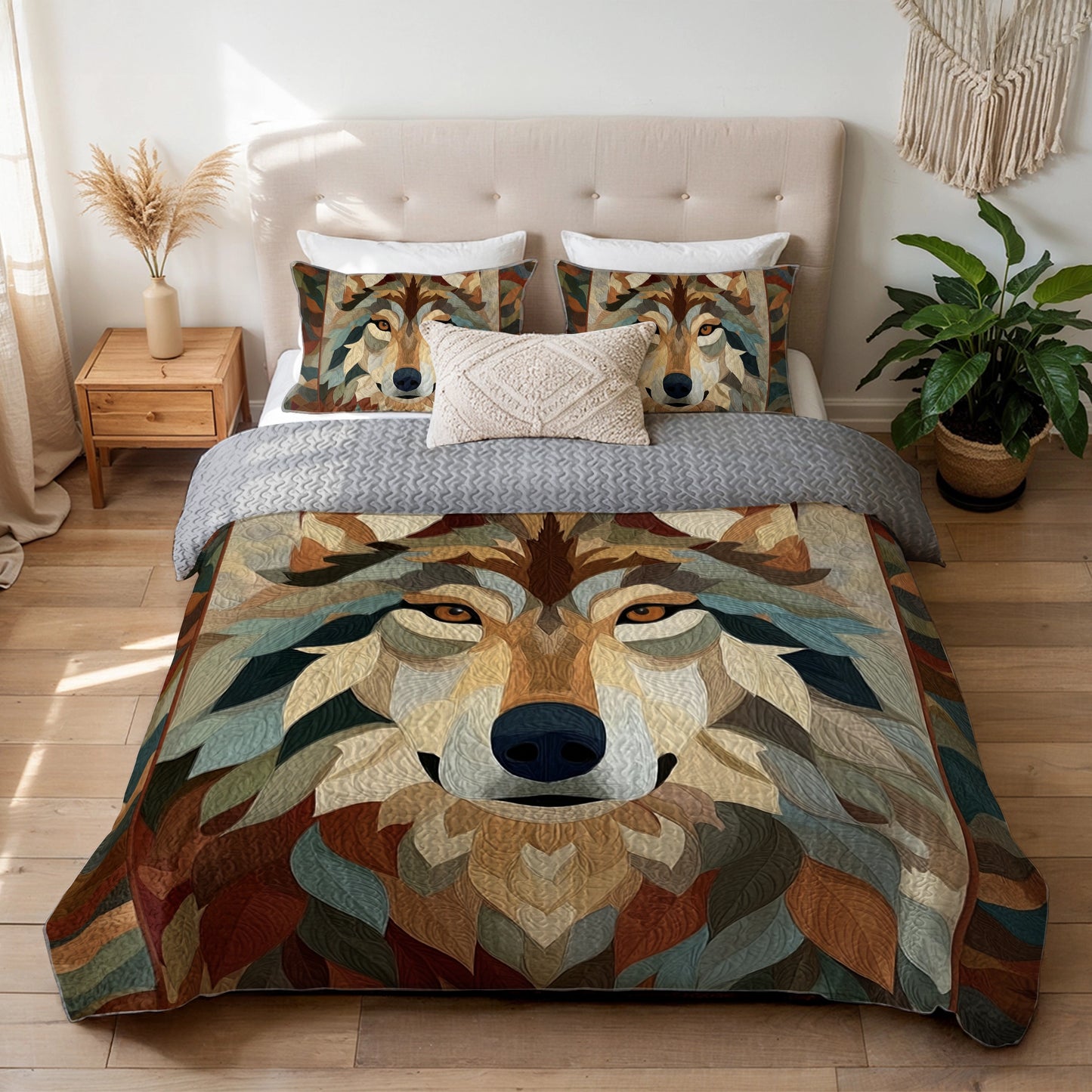 Shineful All Season Quilt 3-Piece Set Majestic Wolf