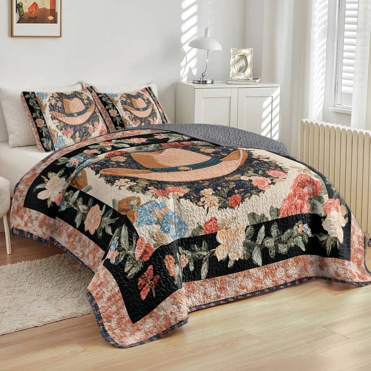 Shineful All Season Quilt 3-Piece Set - Floral Cowboy Elegant
