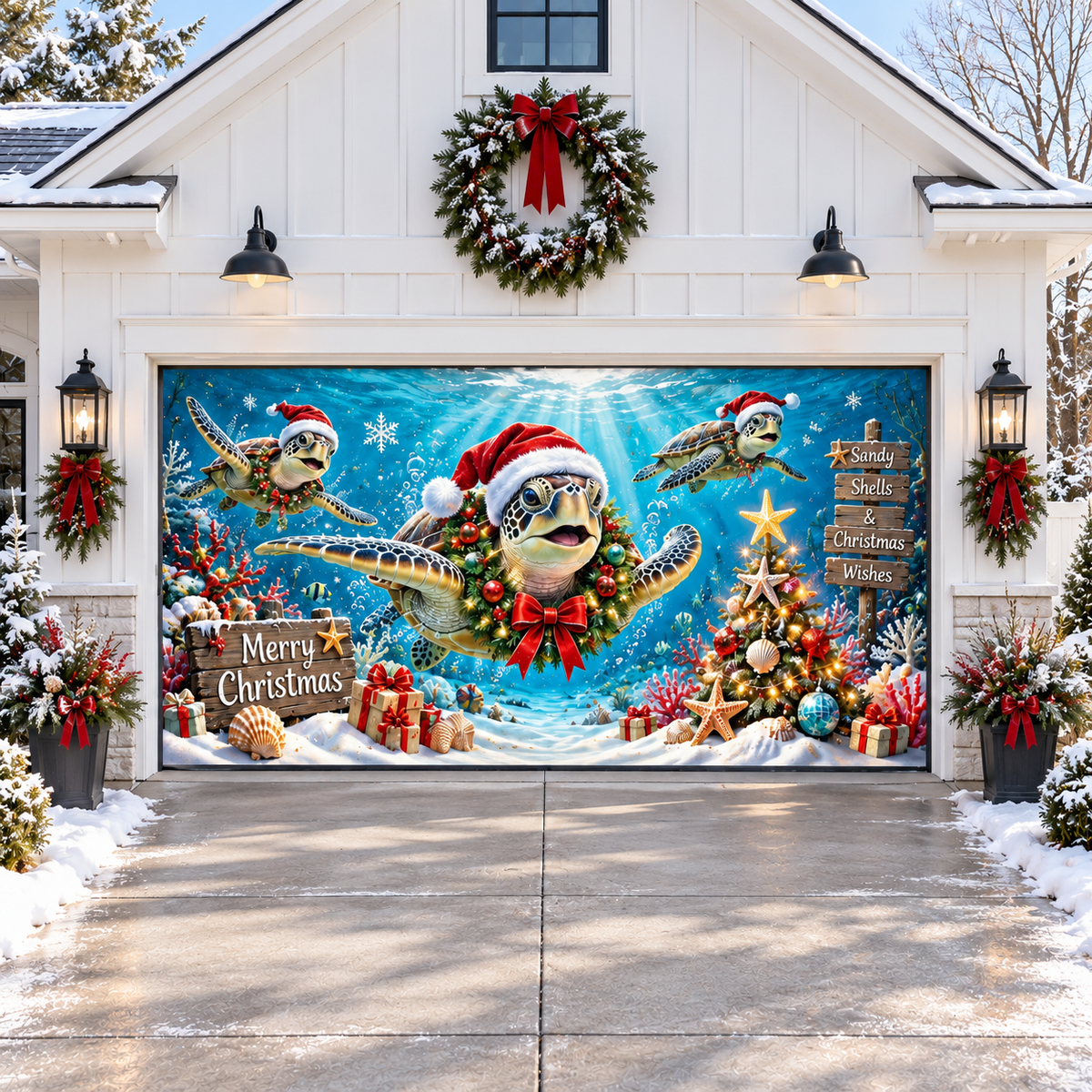 Shineful Merry Turtle Garage Door Banner Decoration