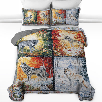 Shineful All Season Quilt 3-Piece Set Wolf Seasons Quilt