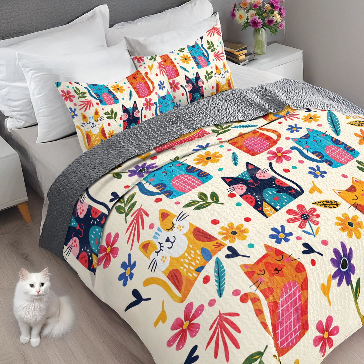 Shineful All Season Quilt 3-Piece Set Colorful Kitty Dreams