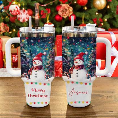 Shineful Tumbler Personalized Snowman Under Christmas Light