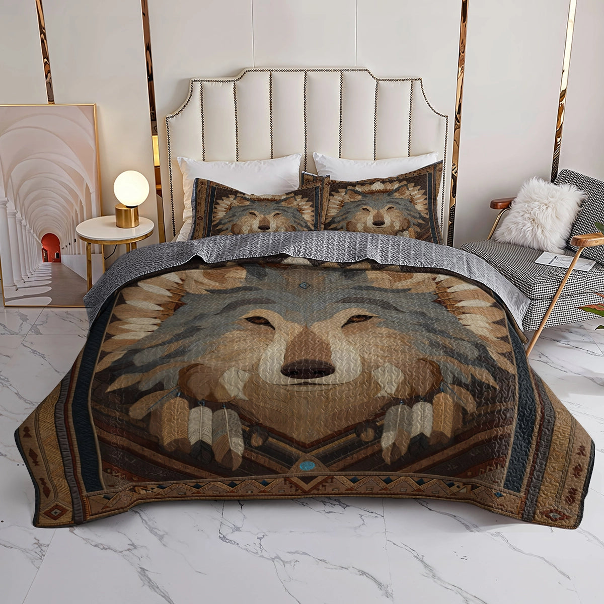 Shineful All Season Quilt 3-Piece Set Earth Spirit Wolf