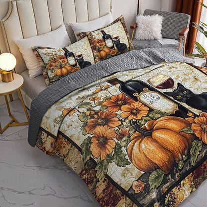 Shineful All Season Quilt 3-Piece Set Elegance Black Cat Wine Lovely