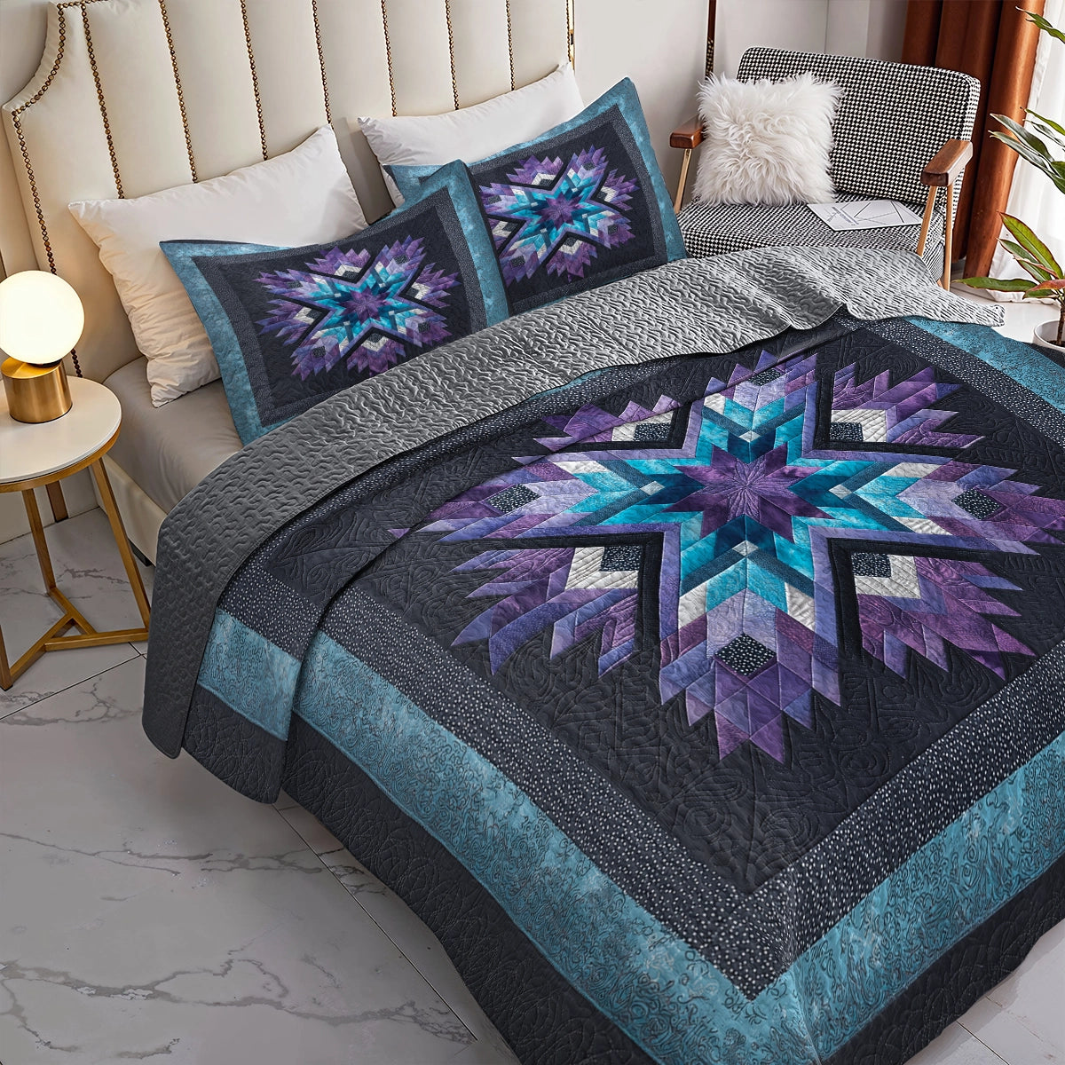 Shineful All Season Quilt 3-Piece Set Midnight Aurora Star