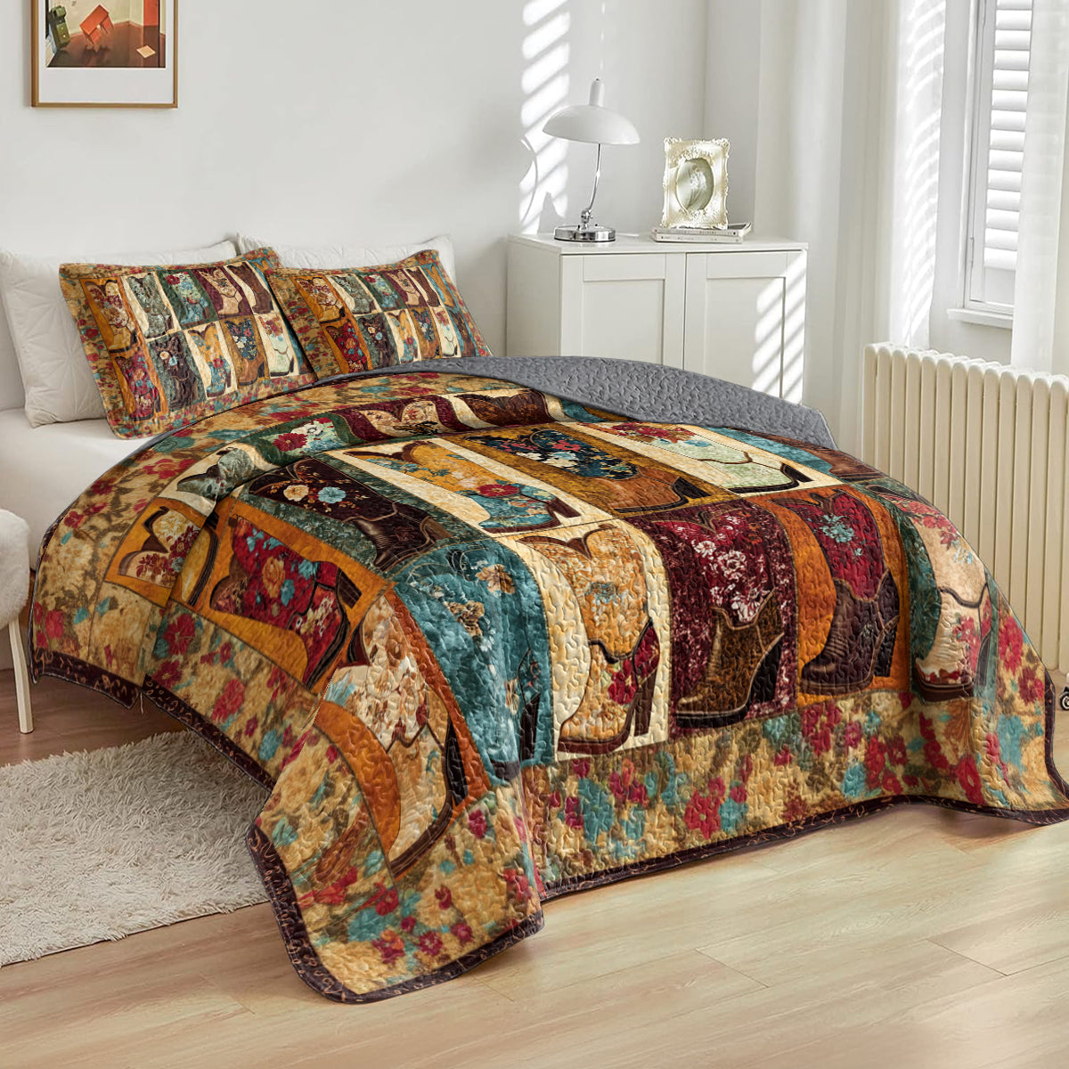 Shineful All Season Quilt 3-Piece Set Vintage Cowboy Boot