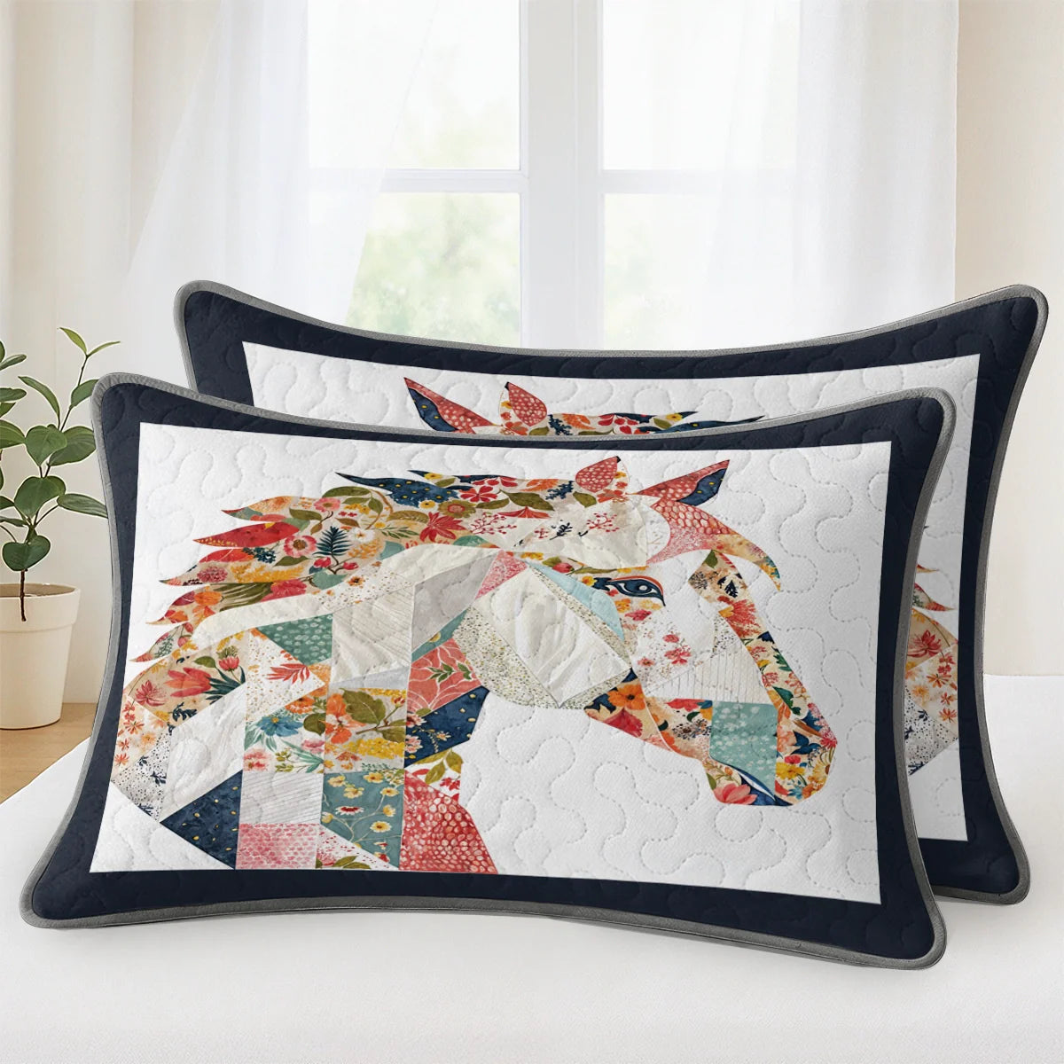 Shineful Quilt 3-Piece Set Charming Floral Horse