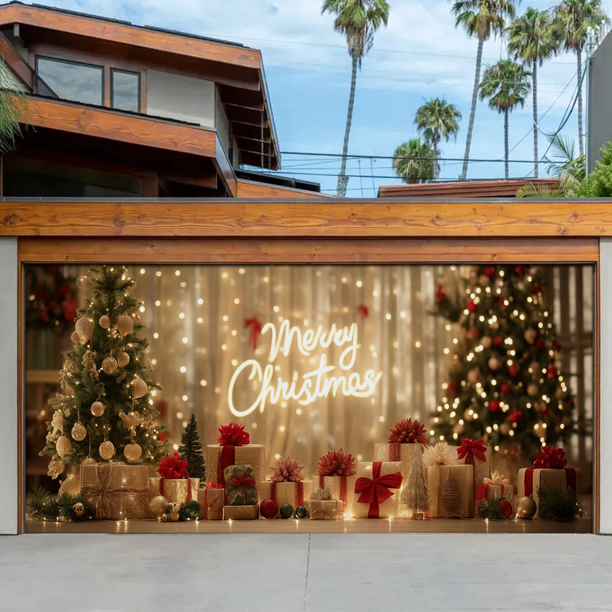 Shineful Garage Door Banner Decoration Golden Holiday Glow